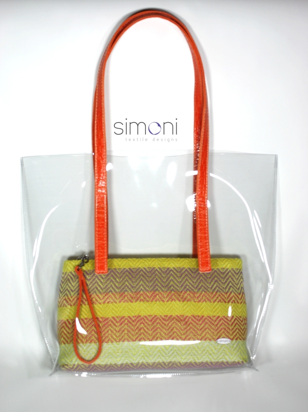 I Love Colours Hand-woven Purse In Plastic Bag And Orange Handles.